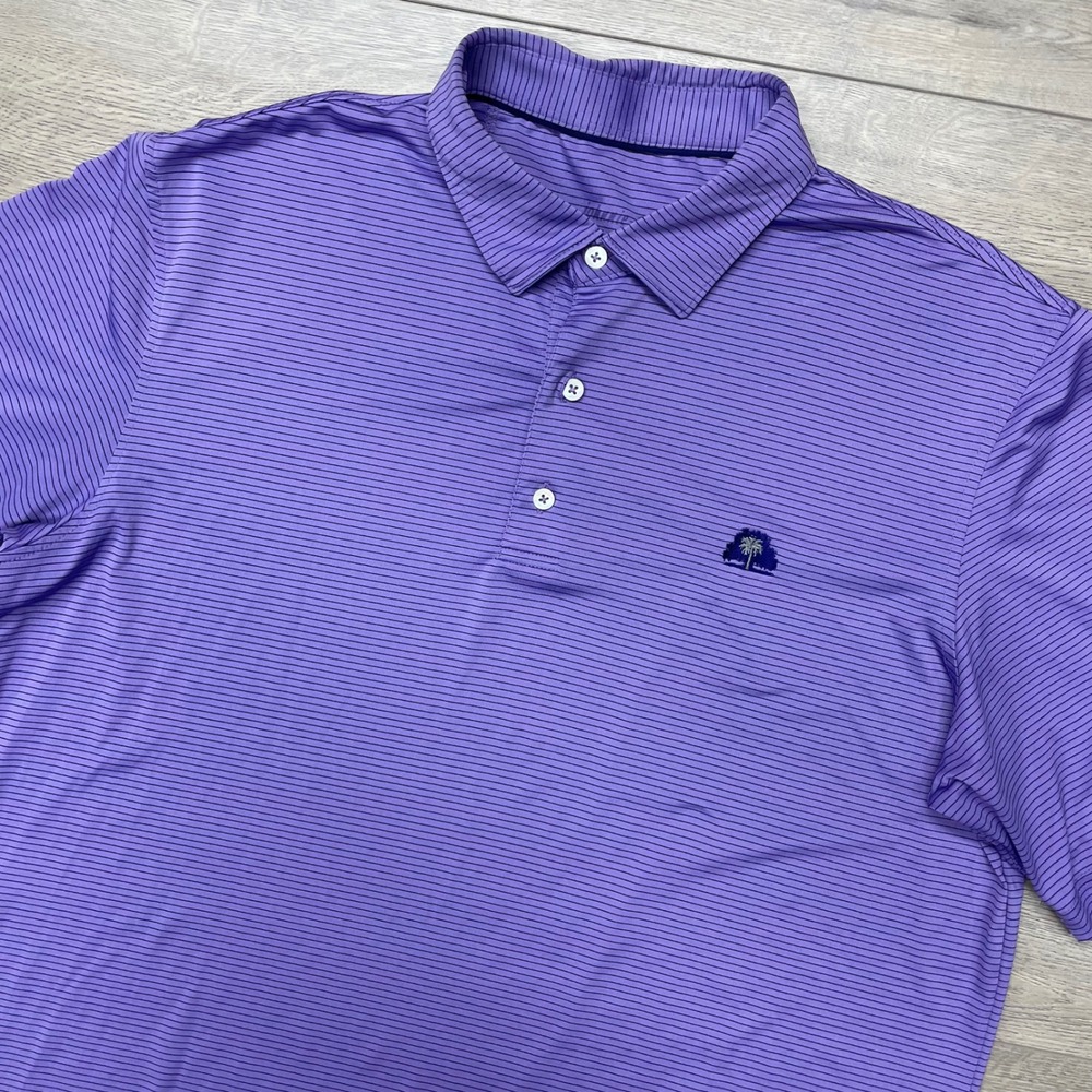 Johnnie-O May River Golf Club Polo Shirt Mens Large Purple Striped Short Sleeve